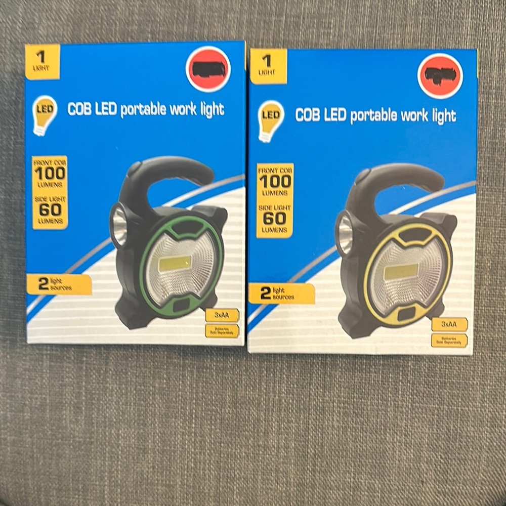 (2) COB LED Portable Work Light - Black and Yellow & Green and Black